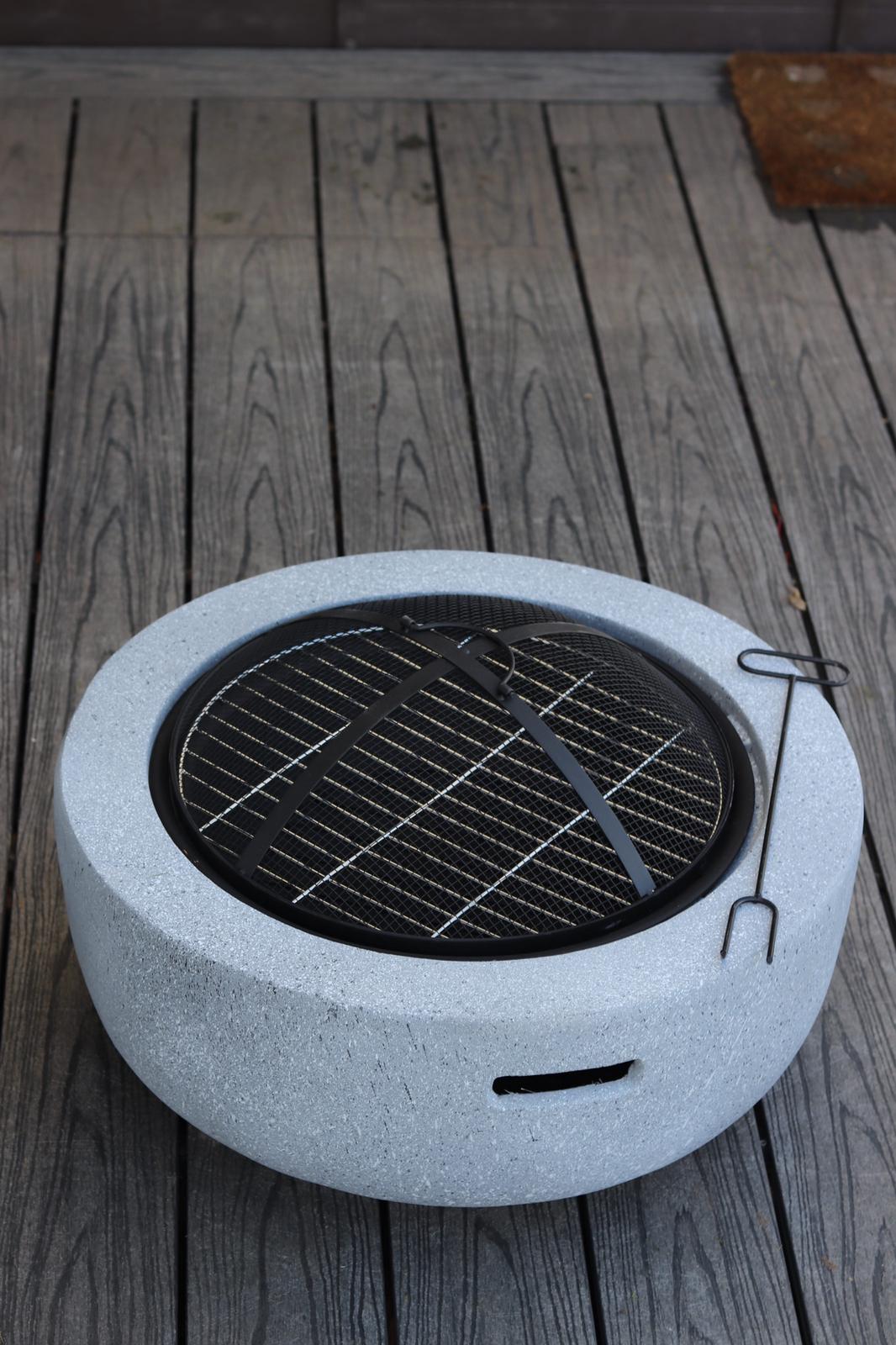 Mayson Faux Concrete Round Fire Pit & BBQ Grill Bowl for Garden