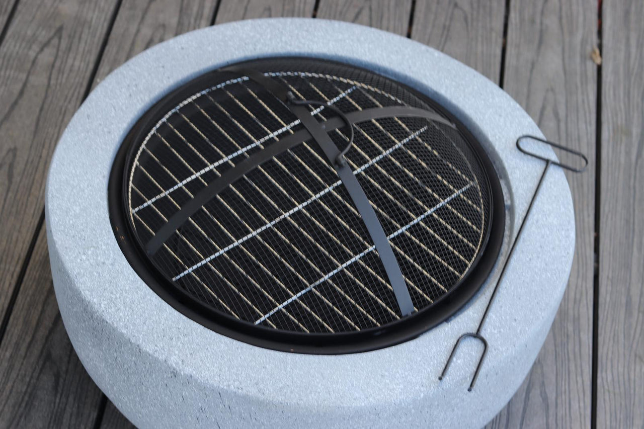 Mayson Faux Concrete Round Fire Pit & BBQ Grill Bowl for Garden