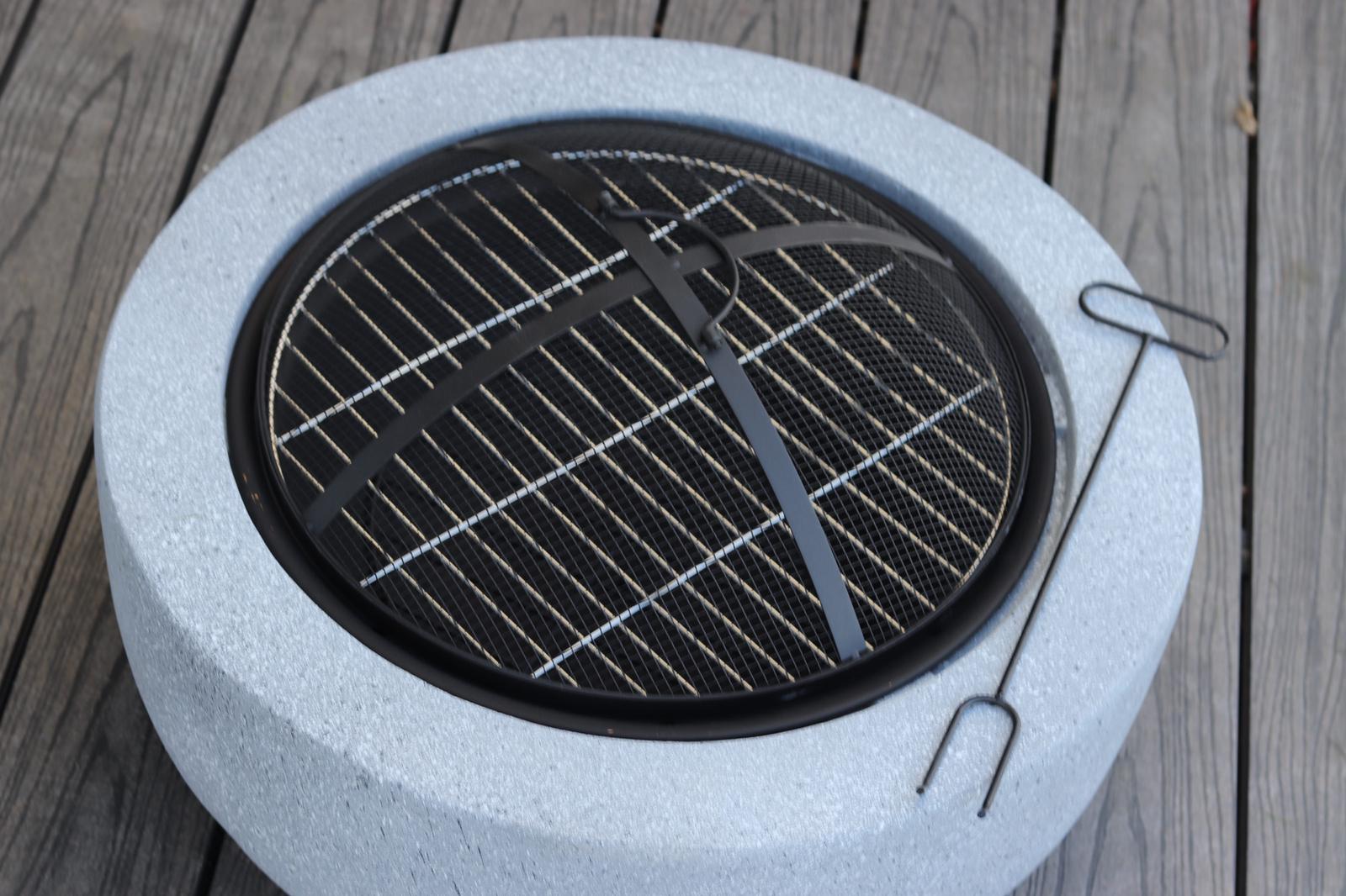 Mayson Faux Concrete Round Fire Pit & BBQ Grill Bowl for Garden