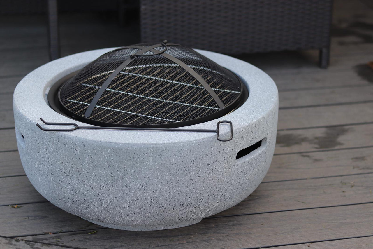 Mayson Faux Concrete Round Fire Pit & BBQ Grill Bowl for Garden