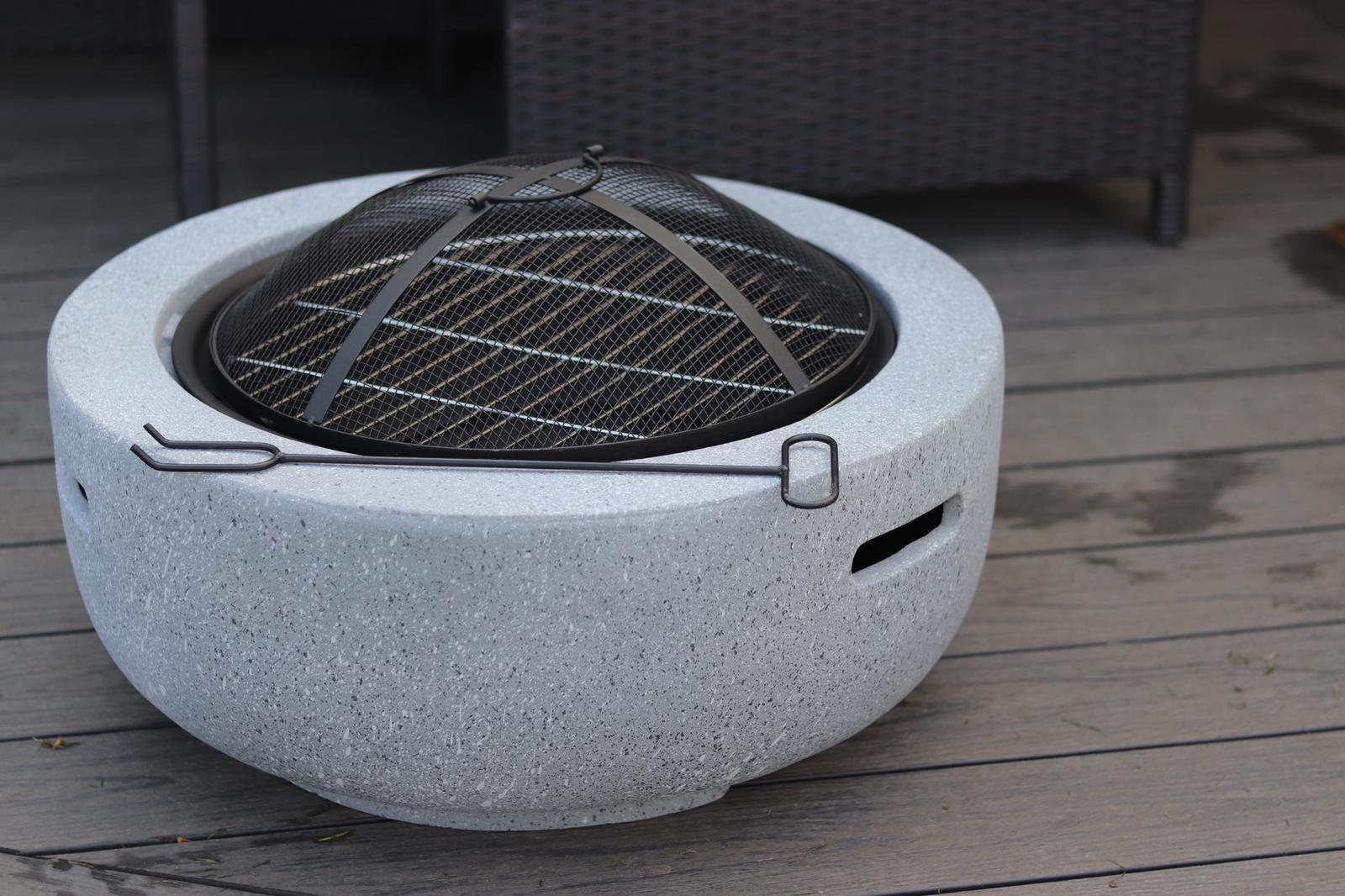 Mayson Faux Concrete Round Fire Pit & BBQ Grill Bowl for Garden