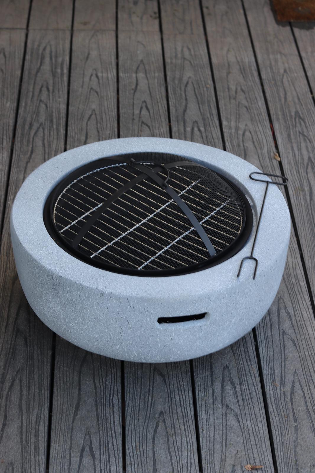 Mayson Faux Concrete Round Fire Pit & BBQ Grill Bowl for Garden
