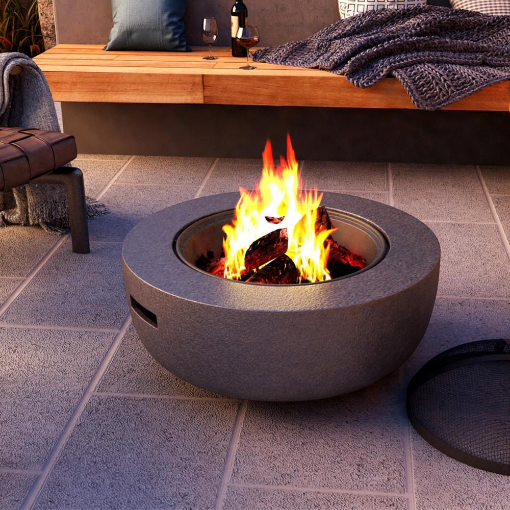 Mayson Faux Concrete Round Fire Pit & BBQ Grill Bowl for Garden