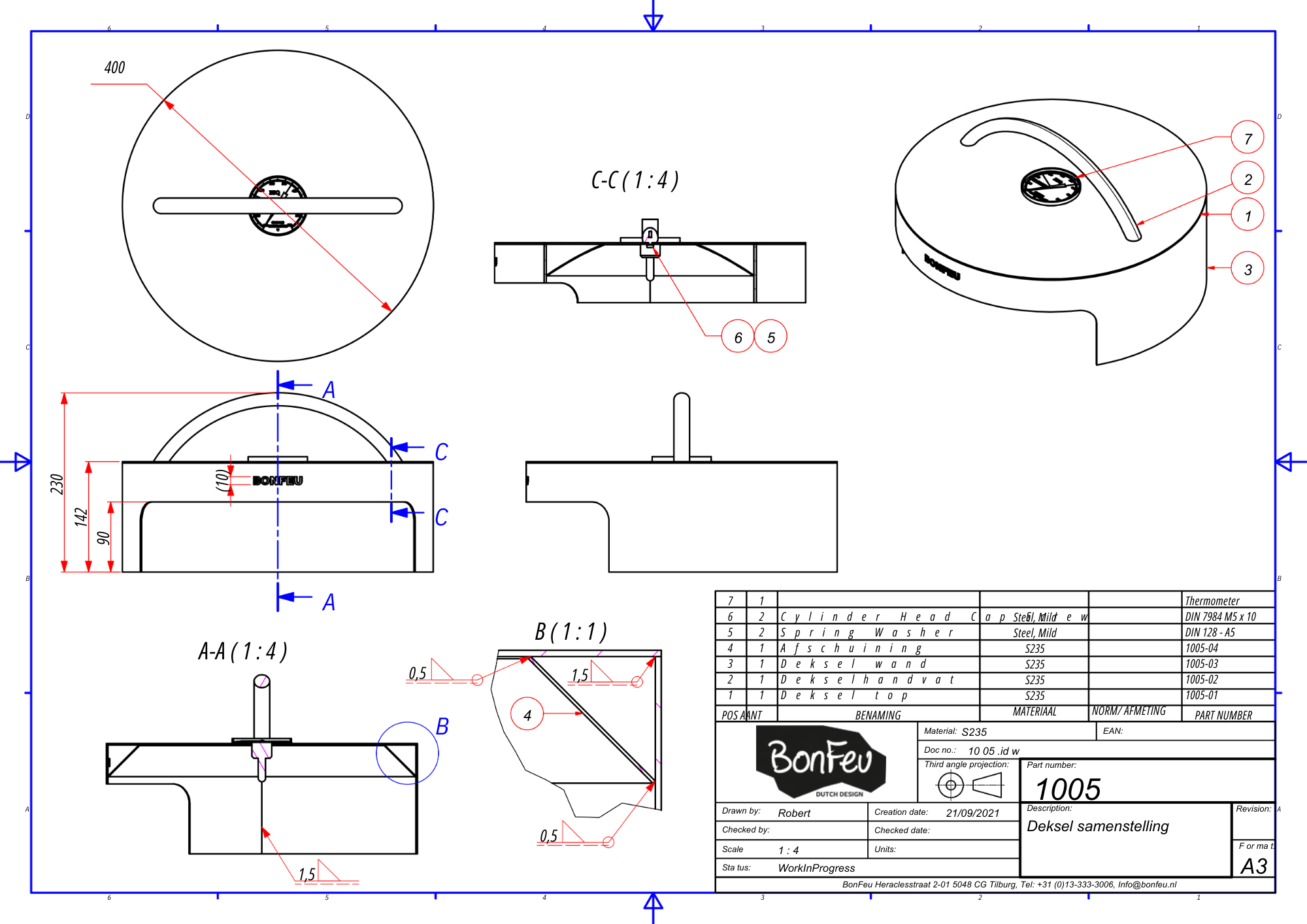 Full dimensions of the BonFeu Pizza Oven