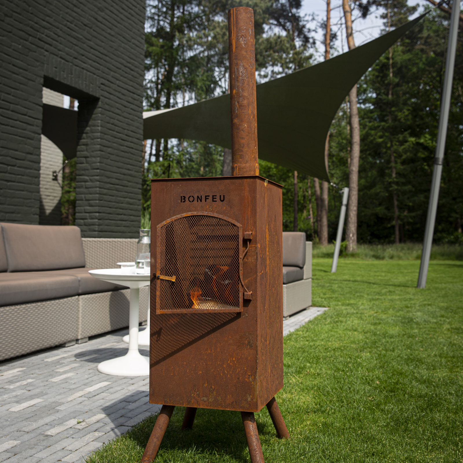 Bonfeu Boncarré Outdoor Chiminea Fireplace - Black/Corten