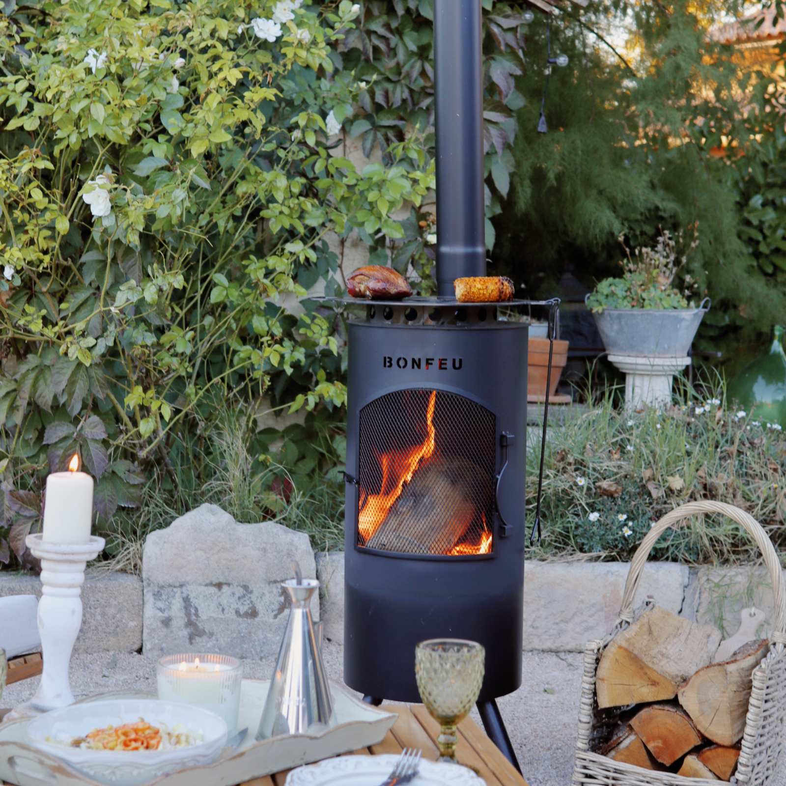 Bonfeu Bontino LP Outdoor Chiminea Fireplace - Black/Corten