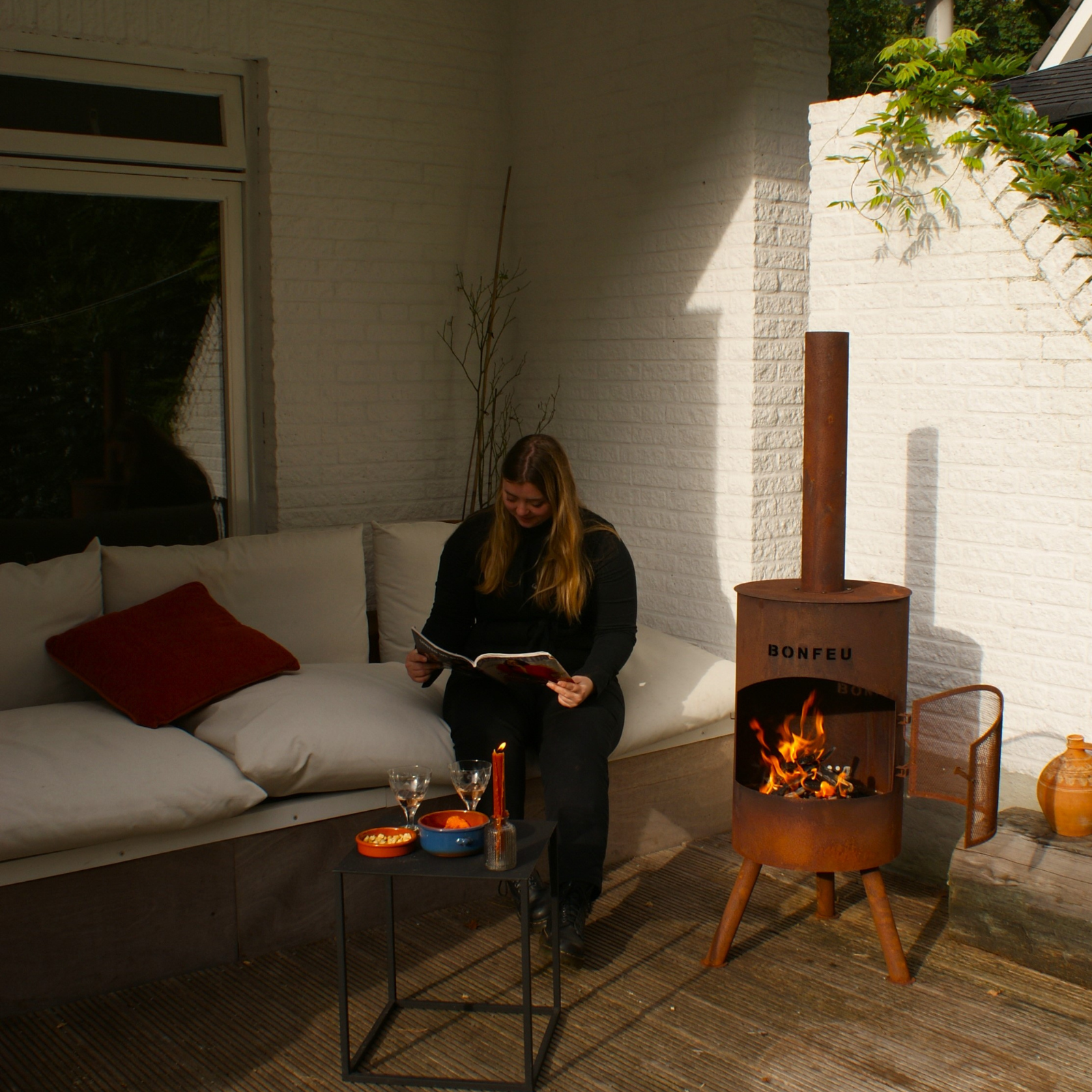 Bonfeu Bonton 50 Outdoor Garden Fireplace - Black/Corten