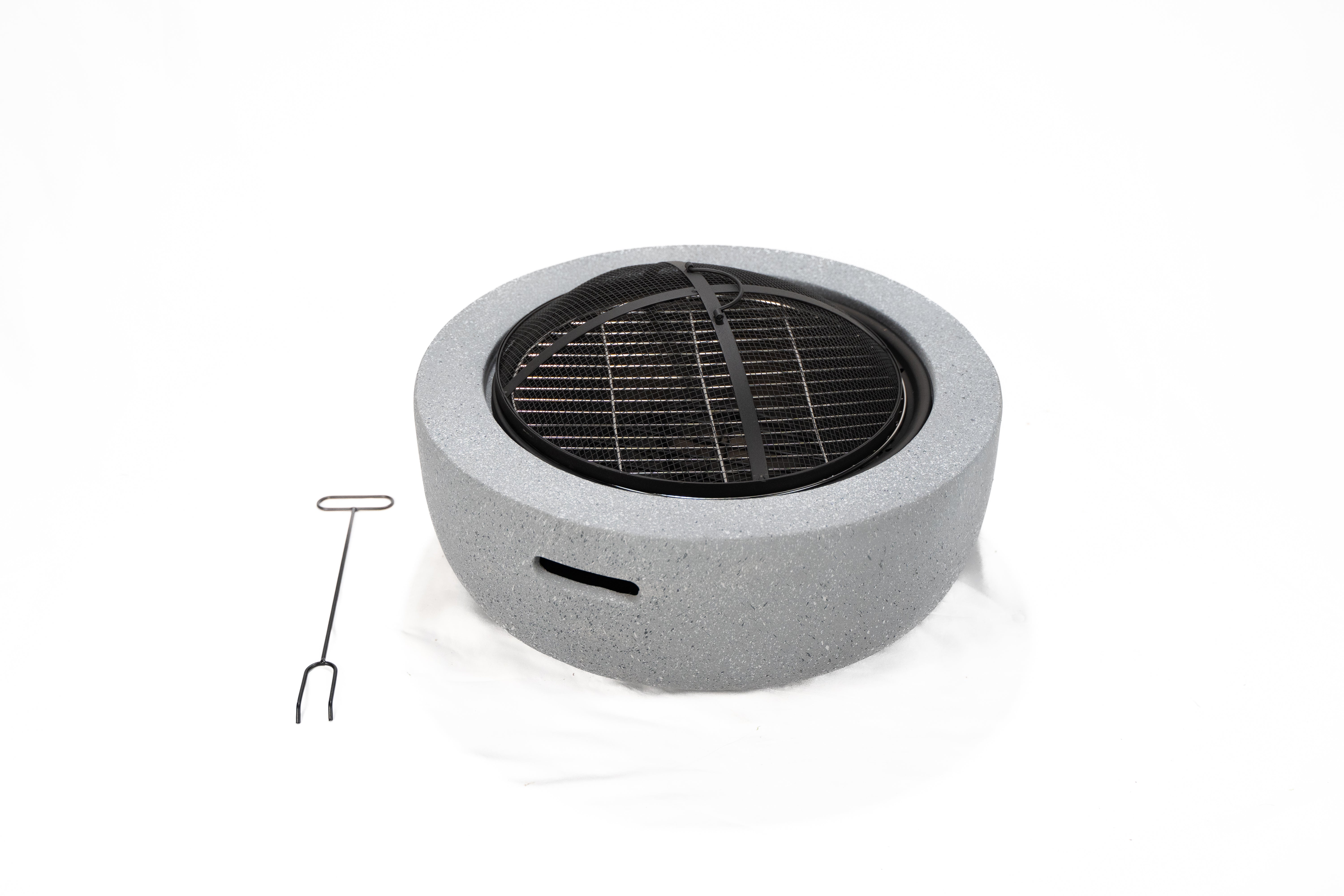 Mayson Faux Concrete Round Fire Pit & BBQ Grill Bowl for Garden