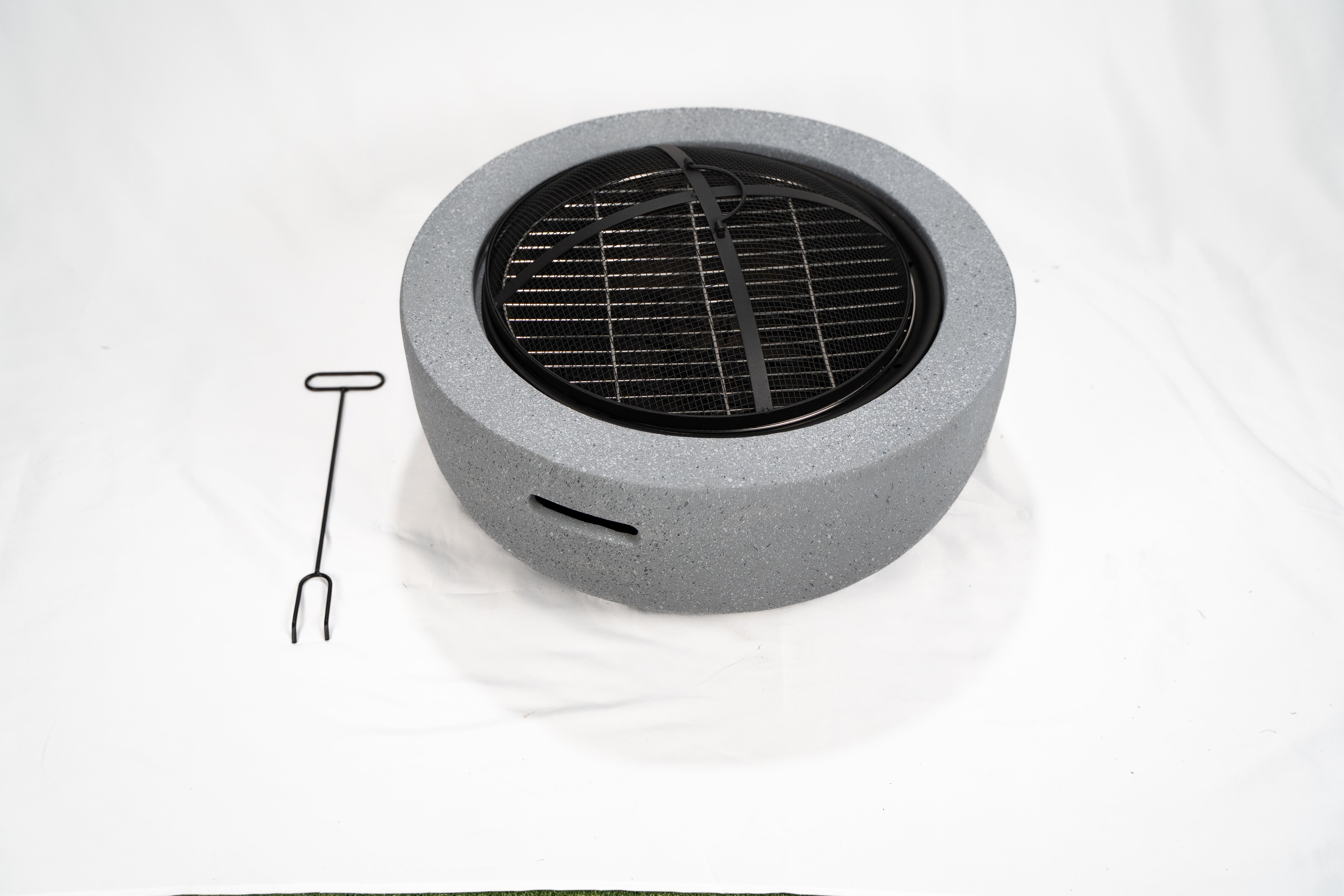Mayson Faux Concrete Round Fire Pit & BBQ Grill Bowl for Garden