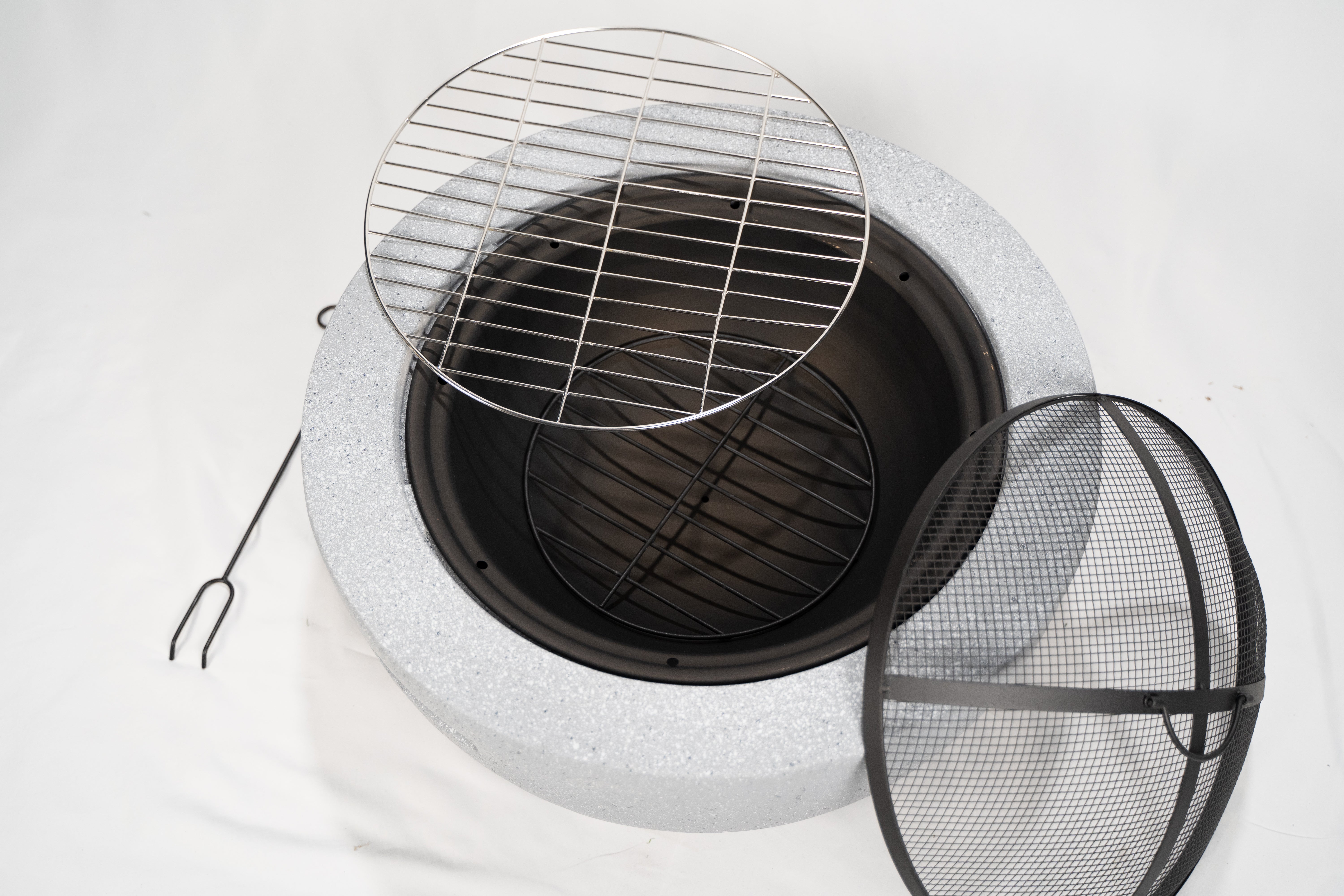 Mayson Faux Concrete Round Fire Pit & BBQ Grill Bowl for Garden
