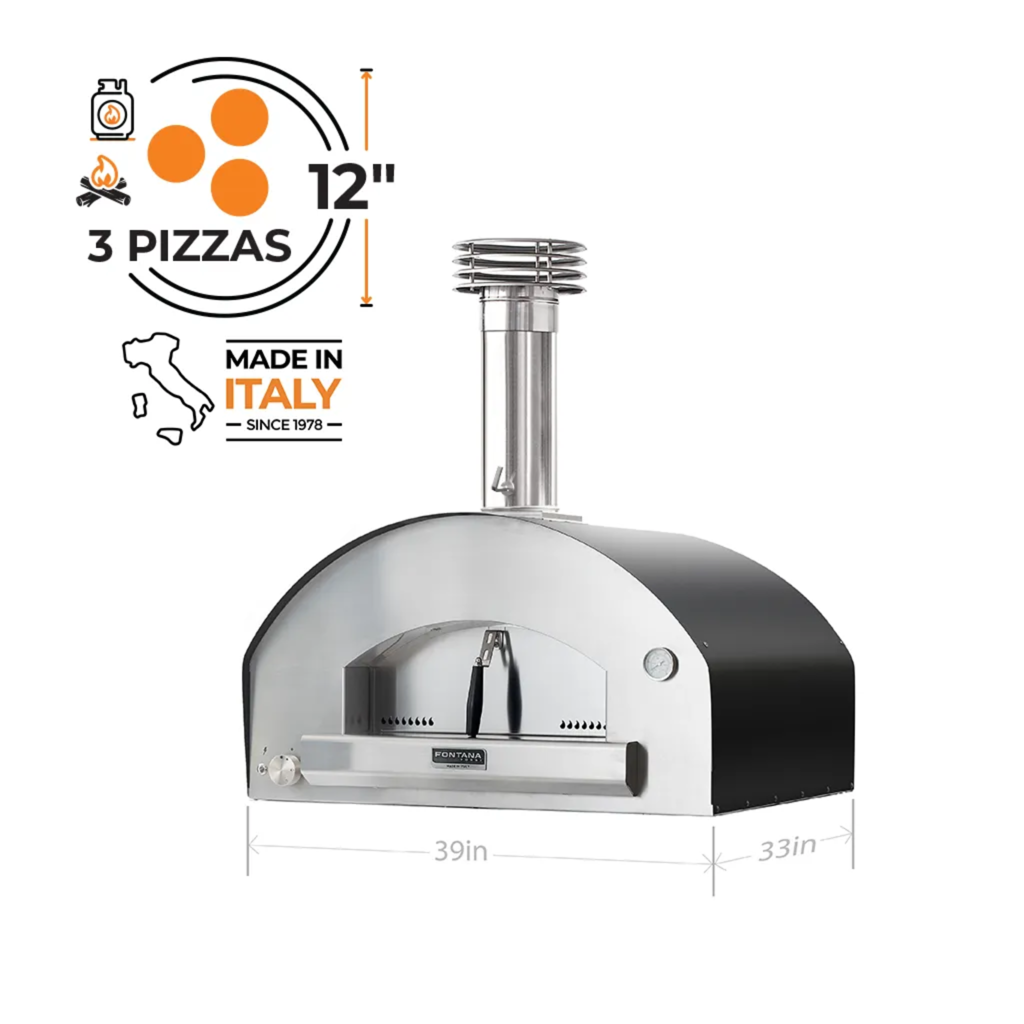 Fontana Forni Mangiafuoco Build In Duel Fuel Pizza Oven - Rosso/Anthracite/Stainless Steel Fontana Forni
