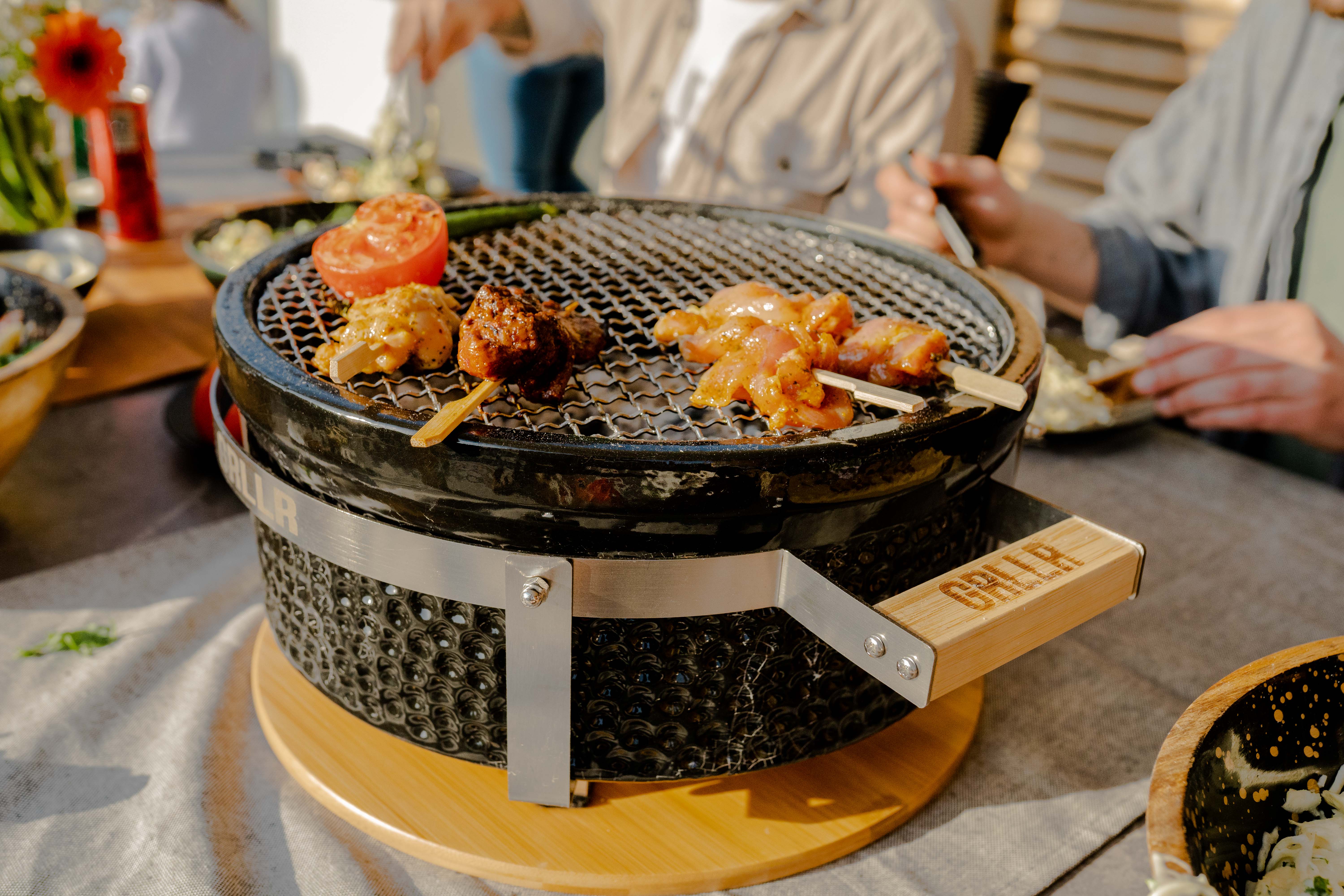GRLLR Tokyo Shichirin Round Table Top Barbecue - Black/Red/White Grllr