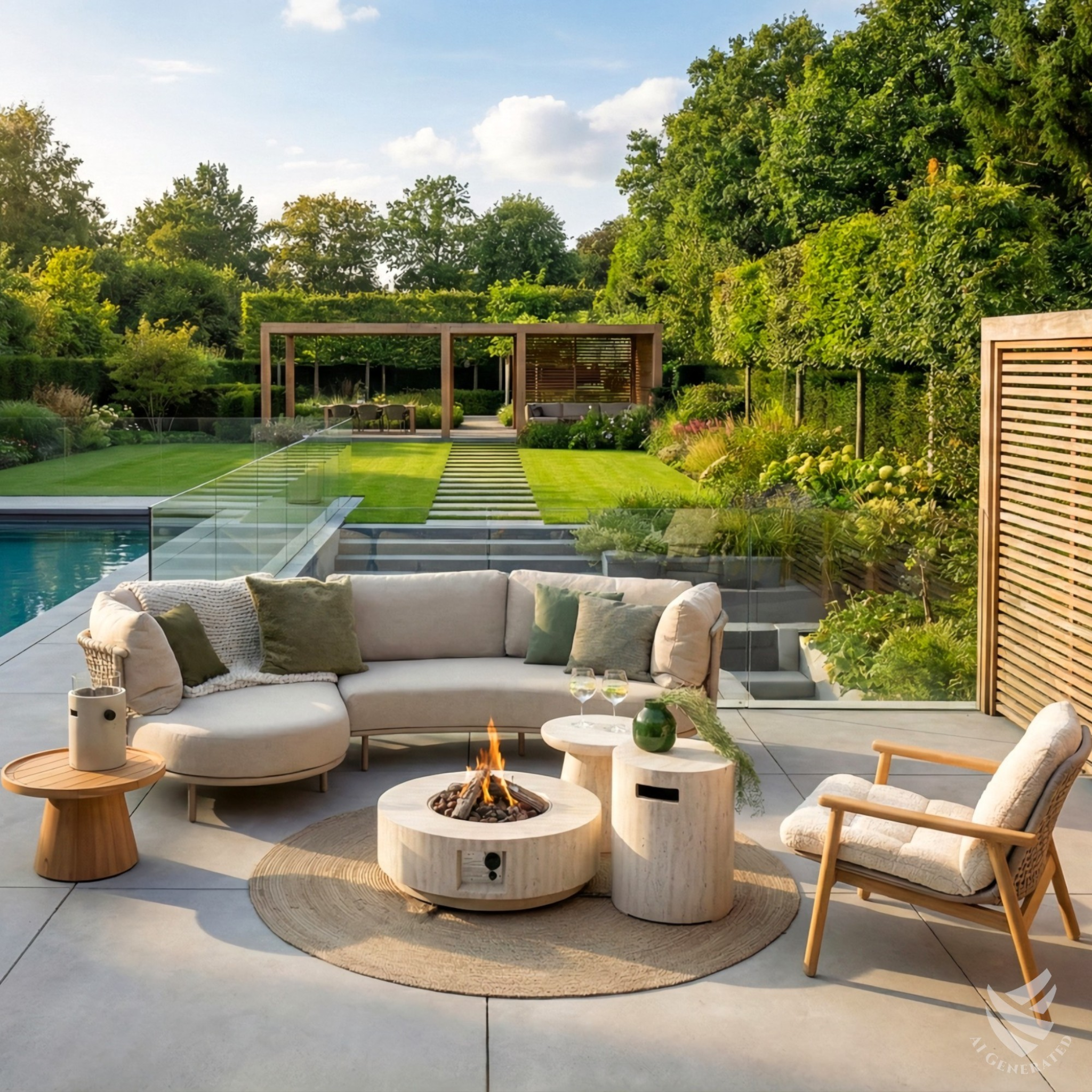 Happy Cocooning Estate Round 76 Gas Fire Pit - Travertine Happy Cocooning