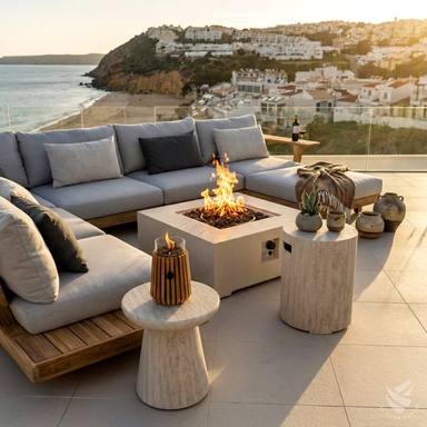 Happy Cocooning Estate Square 88 Gas Fire Pit - Travertine Happy Cocooning