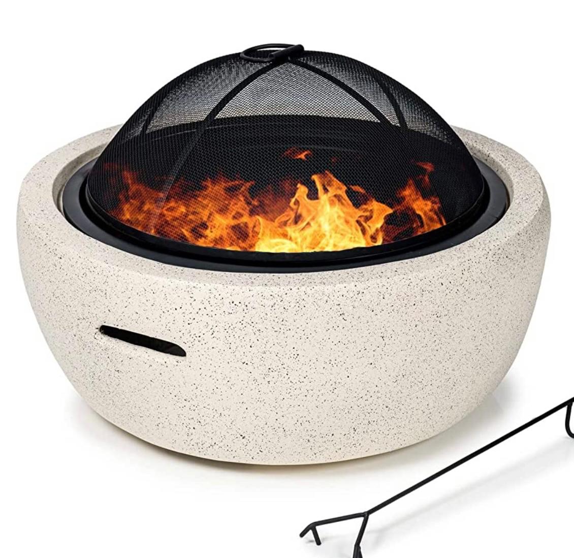 Mayson Faux Concrete Round Fire Pit & BBQ Grill Bowl for Garden