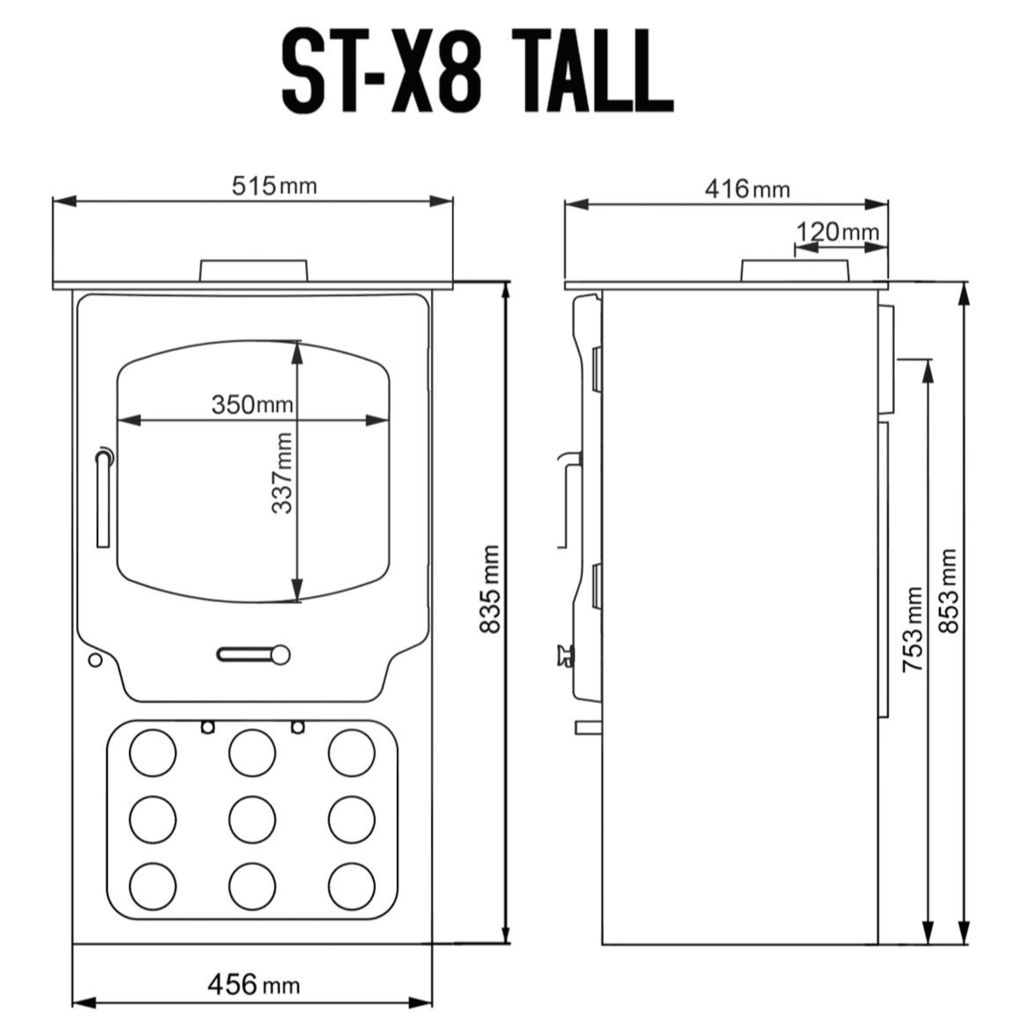 Saltfire ST-X8 Tall 8kW Wood Burning And Multi Fuel Stove Saltfire