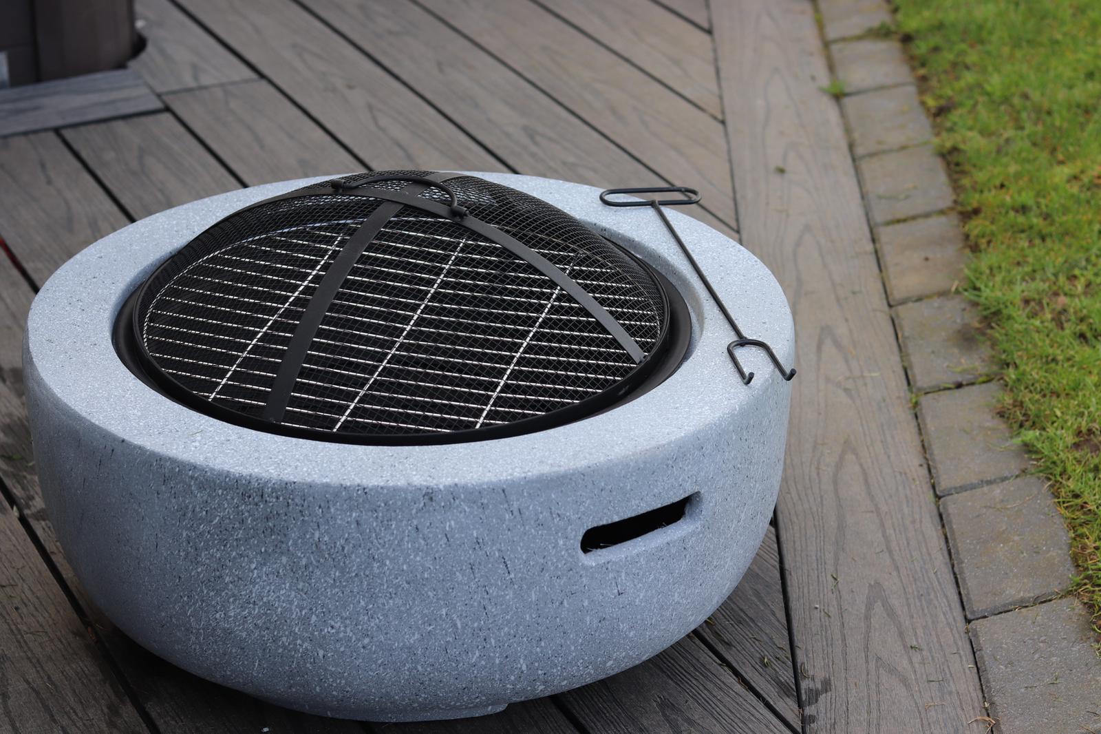 Mayson Faux Concrete Round Fire Pit & BBQ Grill Bowl for Garden