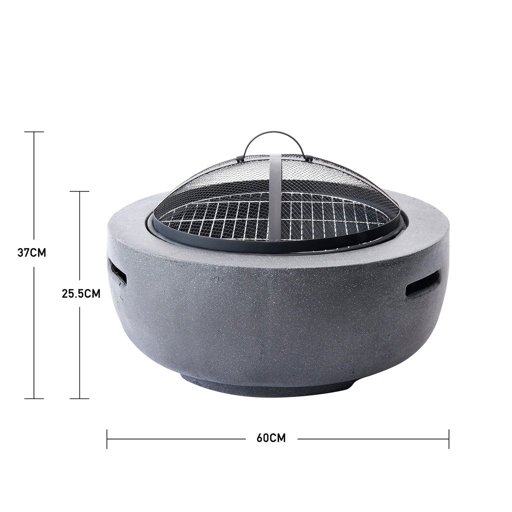 Mayson Faux Concrete Round Fire Pit & BBQ Grill Bowl for Garden