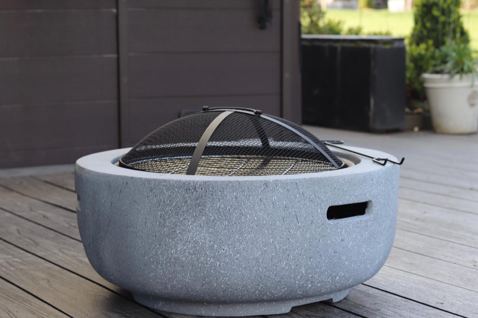 Mayson Faux Concrete Round Fire Pit & BBQ Grill Bowl for Garden